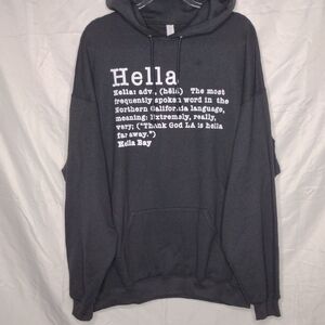 Hella Bay Area California Fleece Hoodie Black White Font Mens 2XL